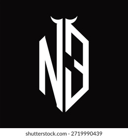 NE Logo monogram with horn shape isolated black and white design template on black background