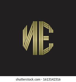 NE Logo monogram outline style linked isolated with gold colors