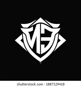 Monograma de logotipo NE con plantilla de diseño de forma de escudo y cuerno ON fondo negro