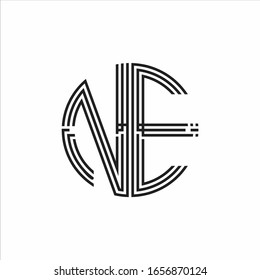 NE Logo monogram triple ribbon style line design template isolated on white background