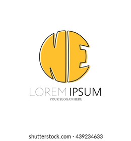 NE Logo. Vector Graphic Sphere Branding Letter Element. White Background