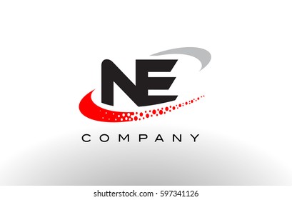 NE Modern Letter Logo Design with Creative Red Dotted Swoosh Vector 