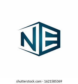 NE monogram logo with hexagon shape and negative space style ribbon design template