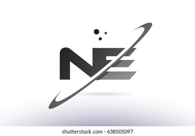 ne n e alphabet letter logo black white grey swoosh creative text dots company vector icon design template
