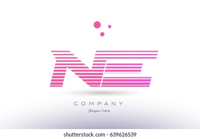 ne n e alphabet letter logo pink purple stripes lines creative text dots company vector icon design template