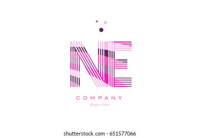 ne n e alphabet letter logo pink purple line font creative text dots company vector icon design template