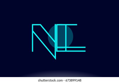 ne n e blue line circle letter logo alphabet creative company vector icon design template
