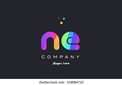 ne n e  creative rainbow green orange blue purple magenta pink artistic alphabet company letter logo design vector icon template