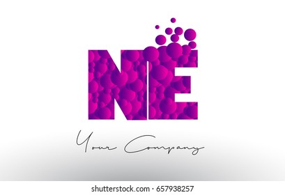 NE N E Dots Letter Logo with Purple Pink Magenta Bubbles Texture Vector.