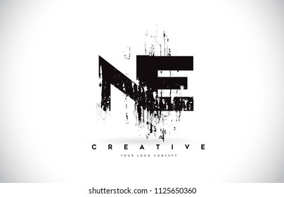 NE N E Grunge Brush Letter Logo Design in Black Colors. Creative Brush Letters Vector Illustration.