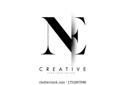 Diseño del logotipo de la carta NE N E con diseño creativo de iluminación de vectores de corte de sombra.