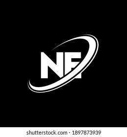 Diseño del logo de NE sobre fondo negro.