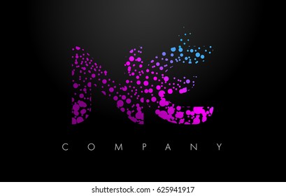 NE N E Letter Logo with Purple Blue Particles and Bubble Dots Design Vector.