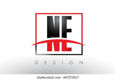 NE N E Logo Letters with Red and Black Colors and Swoosh. Creative Letter Design Vector.