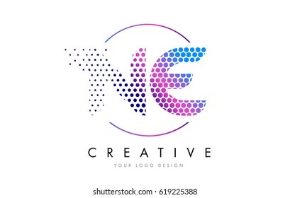 NE N E Pink Magenta Dotted Bubble Letter Logo Design. Dots Lettering Vector Illustration
