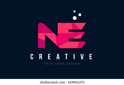 NE N E Purple Letter Logo Design with Low Poly Pink Triangles Concept