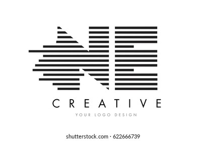 NE N E Zebra Letter Logo Design with Black and White Stripes Vector