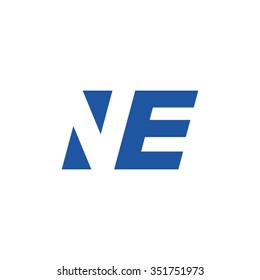 NE negative space letter logo blue