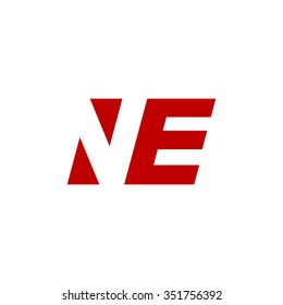 NE negative space letter logo red