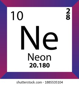 Ne Neon Chemical Element Periodic Table. Single vector illustration, colorful Icon with molar mass, electron conf. and atomic number for Lab, science or chemistry class.