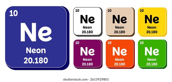 Ne, Neon element vector icon set, periodic table element. Vector illustration EPS 10 File. Isolated on white background.