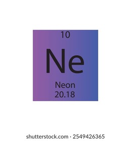 Nueva tabla periódica de elementos químicos de gas noble de neón. Ilustración vectorial cuadrada plana simple, icono de estilo limpio simple con masa molar y número atómico para laboratorio, ciencia o clase de química.