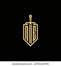 NE vintage shield and sword initial logo in high quality professional design that will print well across any print media