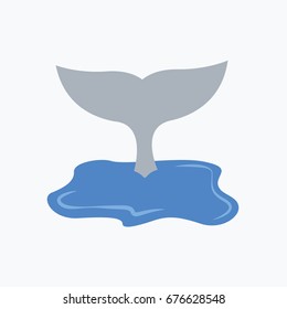 ne wave symbol flat design style isolated. Whale tail label vector cartoon in the water or in the ocean. 