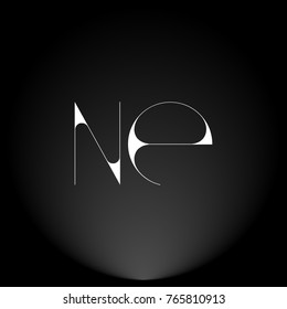 NE White thin minimalist LOGO Design with Highlight on Black Background.