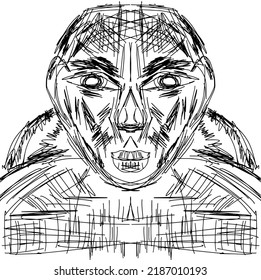 Neanderthal, Ancient Hunter, Freehand Drawing, Vector. Abstract. Avant-garde Art. Modern. Contemporary Trendy Art Illustration