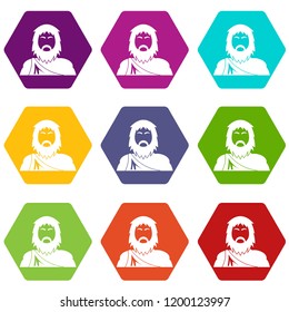 Neanderthal icons 9 set coloful isolated on white for web