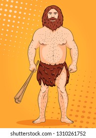 Neanderthal, Pop Art Background. Imitation Of Comics Style. Vector Illustration