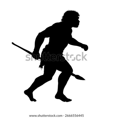 Neanderthal primitive man with a spear silhouette