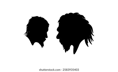 Neanderthals vs Homosapiens, black isolated silhouette