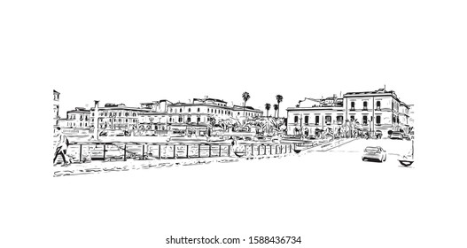 Neapolis was an ancient Greek city located in Edonis, Archaeological site in Syracuse, Italy. Hand drawn sketch illustration in vector.