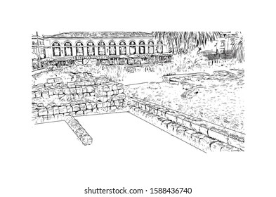 Neapolis was an ancient Greek city located in Edonis, Archaeological site in Syracuse, Italy. Hand drawn sketch illustration in vector.