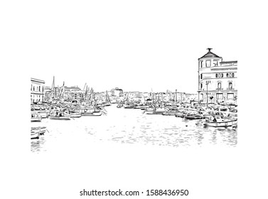 Neapolis was an ancient Greek city located in Edonis, Archaeological site in Syracuse, Italy. Hand drawn sketch illustration in vector.
