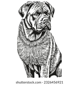 Neapolitan Mastiff dog pet silhouette, Tierzeilengrafik handgezeichnet, schwarz-weiße Vektorgrafik