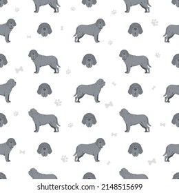 Neapolitan Mastiff, Mastino Neapolitano  seamless pattern. Different poses, coat colors set.  Vector illustration