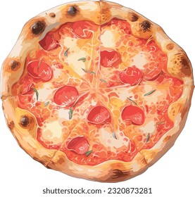 neapolitan pizza with big fluffy crust, vector, illustration.