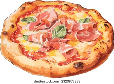 pizza napolitana con gran costra esponjosa, vector, ilustración.