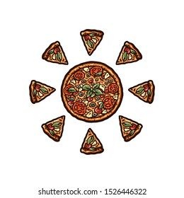 Neapolitan pizza illustration using a hand drawing style
continued with digital coloring, this is a combination of hand drawing style and digital color


