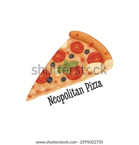 A Neapolitan pizza on hand drawn style on white background