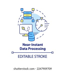 Near instant data processing concept icon. Edge computing. Processing data abstract idea thin line illustration. Isolated outline drawing. Editable stroke. Arial, Myriad Pro-Bold fonts used