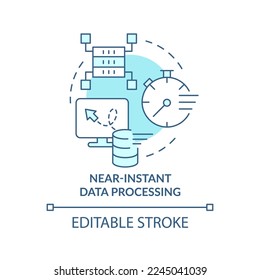 Near instant data processing turquoise concept icon. Processing data abstract idea thin line illustration. Isolated outline drawing. Editable stroke. Arial, Myriad Pro-Bold fonts used