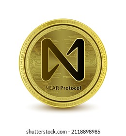 Moneda NEAR Protocol (NEAR) aislada en fondo blanco Cryptocurrency blockchain (moneda cripto), moneda digital, alternativa. Ilustración vectorial 3D Símbolo de negocios oro moderno, dinero 