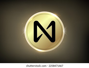 Near Protocol (NEAR) Crypto Logo Banner . Kryptowährungs-Goldmünzsymbol in der Nähe des Protokolls (NEAR) einzeln auf goldenem Hintergrund 