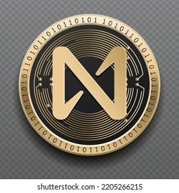 Near Protocol (NEAR) cryptocurrency golden coin isolated in transparent background. Virtual currency token symbol vector illustration based on cryptography and block chain technology.