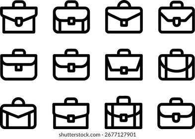 Nette Reihe von grafischen schwarzen Aktenkoffer Illustrationen, die Professionalität Geschäft und Arbeit verwandte Themen in verschiedenen Stilen von klassischen Designs darstellen