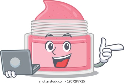A neat cartoon character of body srub l working at home during pandemic. Vector illustration